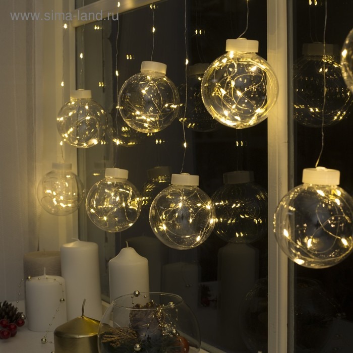 Гирлянда «Бахрома» 2.5 × 0.7 м роса с насадками «Шарики», IP20, серебристая нить, 150 LED, свечение тёплое белое, 12 В Гирлянда «Бахрома» 2.5 × 0.7 м роса с насадками «Шарики», IP20, серебристая нить, 150 LED, свечение тёплое белое, 12 В