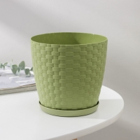 Горшок для цветов с поддоном &laquo;Ротанг&raquo;, 1,2 л, цвет оливковый