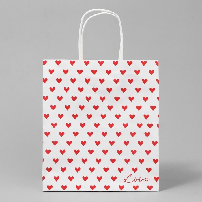 Пакет подарочный крафтовый, упаковка, &laquo;Сердца&raquo;, 22 х 25 х 12 см