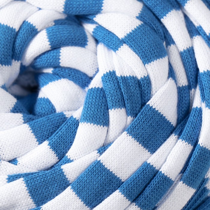 Трикотажная пряжа вторичная 90% хлопок,10% п/э, 100м/450&plusmn;50 гр (полосатик бело-синий)