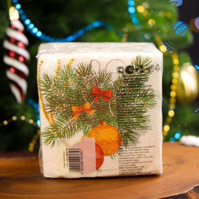 Новогодние салфетки бумажные Гармония цвета &laquo;Новогодний кант&raquo; 1 слой, 24х24, 100 шт.