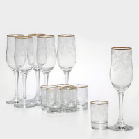 Набор подарочный «Акация», стеклянный, 12 предметов: 6 бокалов 200 мл, 6 стопок 50 мл, гравировка, отводка золотом Набор подарочный «Акация», стеклянный, 12 предметов: 6 бокалов 200 мл, 6 стопок 50 мл, гравировка, отводка золотом