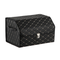 Органайзер кофр в багажник, C2R HT087, 48&times;30&times;30 см, экокожа, черный, бежевая строчка