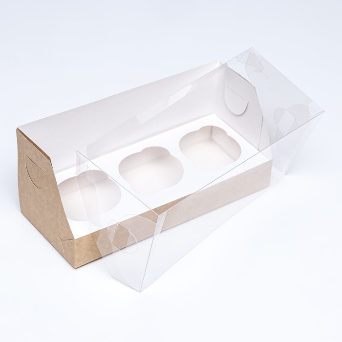 Упаковка на 3 капкейка с окном, крафт, 25 х 10 х 10 см Упаковка на 3 капкейка с окном, крафт, 25 х 10 х 10 см