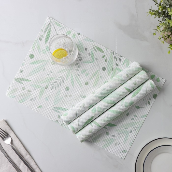 Салфетки сервировочные на стол Доляна &laquo;Акварель&raquo;, 4 шт, 45&times;30 см, цвет зеленый