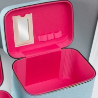 Шкатулка кожзам с зеркалом "Сердца" св-голубая набор 3 шт 19х10,5х10,5 21х13х14 15х23х17 см Шкатулка кожзам с зеркалом "Сердца" св-голубая набор 3 шт 19х10,5х10,5 21х13х14 15х23х17 см