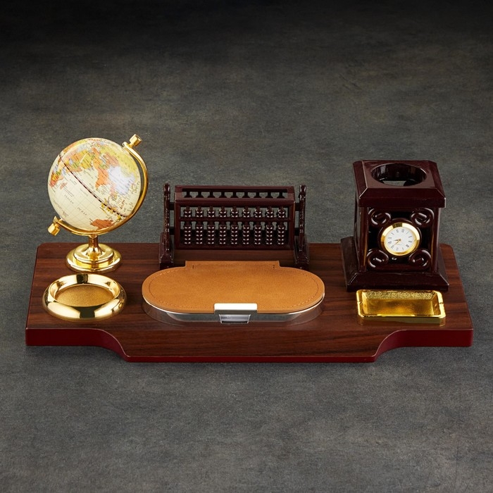 Набор настольный 6в1с визитницей и часами, вишня Набор настольный 6в1с визитницей и часами, вишня