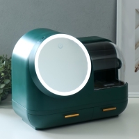 Шкатулка для косметики пластик, зеркало с подсветкой "Тёмно-зелёная" 37,5х22х31 см Шкатулка для косметики пластик, зеркало с подсветкой "Тёмно-зелёная" 37,5х22х31 см