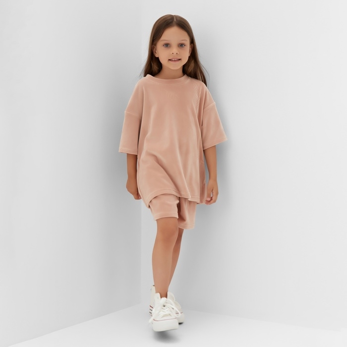 Костюм детский (футболка, шорты) KAFTAN Plushy р.34 (122-128), бежевый