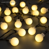 Гирлянда &laquo;Нить&raquo; 5 м с насадками &laquo;Шарики белые&raquo;, IP20, тёмная нить, 30 LED, свечение тёплое белое, 8 режимов, 220 В