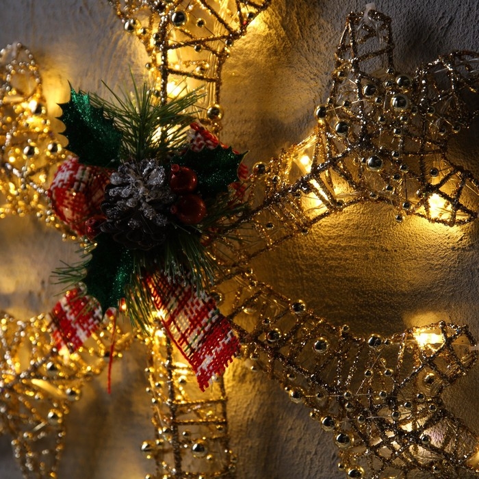 Светодиодная фигура &laquo;Снежинка с бусинами&raquo; 40 см, металл, 220 В, свечение тёплое белое