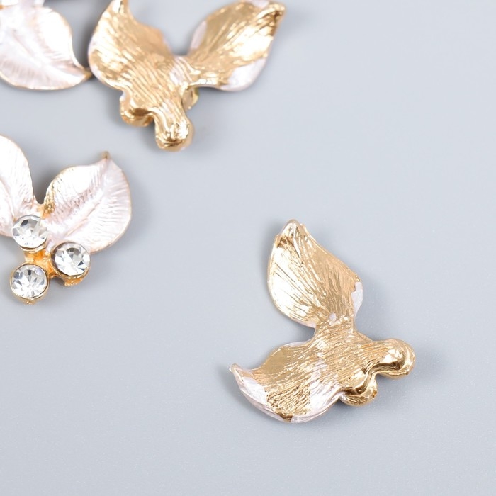 Декор для творчества металл "Два листика" стразы, золото набор 4 шт 2,1х2,1 см