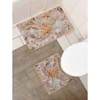 Коврики для ванной и туалета Доляна «Ракушки», 2 шт: 40×45 см, 45×75 см Коврики для ванной и туалета Доляна «Ракушки», 2 шт: 40×45 см, 45×75 см