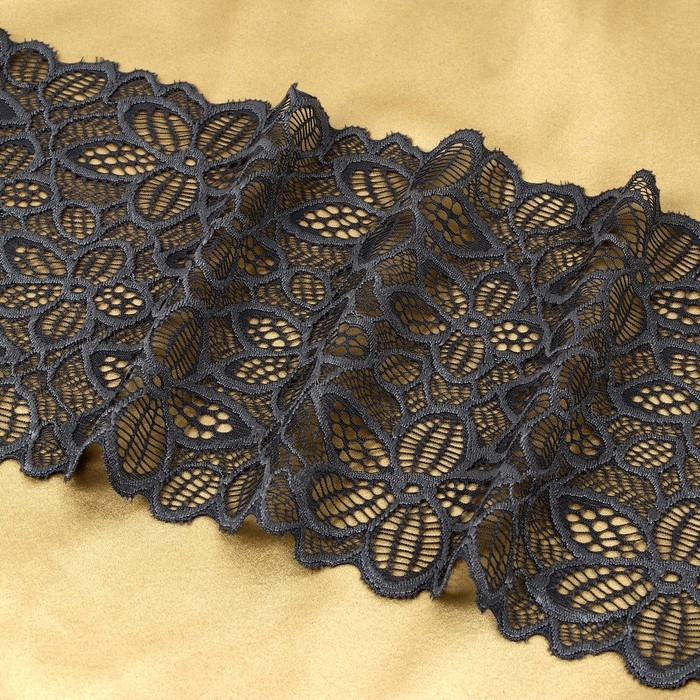 Кружевная эластичная ткань, 170 мм × 2,7 ± 0,5 м, цвет графитовый Кружевная эластичная ткань, 170 мм × 2,7 ± 0,5 м, цвет графитовый