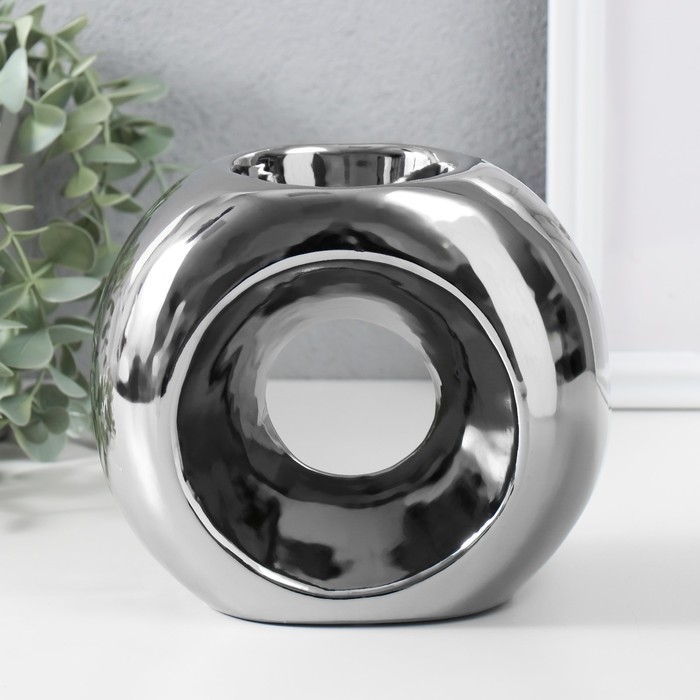 Подсвечник керамика на 1 свечу Подсвечник керамика на 1 свечу "Кольцо" d=6 см серебро 16х8х14 см