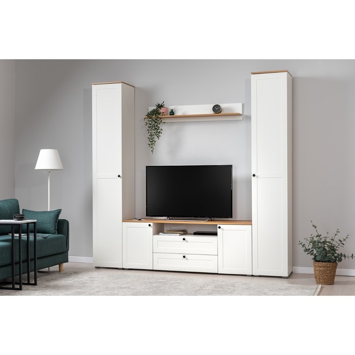 Тумба под ТВ Остин 16.47, 1600х419х608, Белый мдф/Дуб золотой