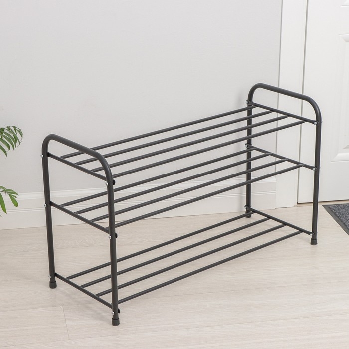 Подставка для обуви, 3 полки, 82,5&times;32&times;48,5 см, цвет чёрный