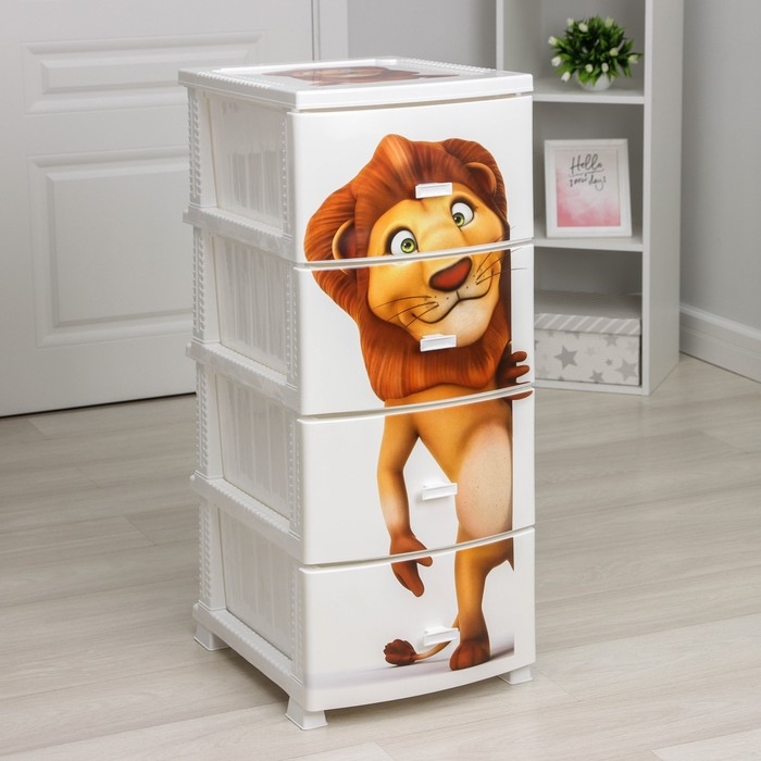 Комод детский 4-х секционный &laquo;Декор. Лев&raquo;, белый