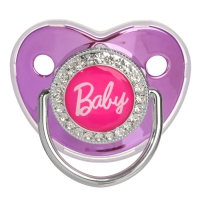 Соска - пустышка силиконовая ортодонтическая «BABY», от 12 мес., с колпачком, цвет розовый/серебро, стразы Соска - пустышка силиконовая ортодонтическая «BABY», от 12 мес., с колпачком, цвет розовый/серебро, стразы