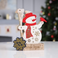 Светодиодная фигура &laquo;Снеговик&raquo; 16.5 &times; 20 &times; 5 см, дерево, батарейки LR1130х3 (в комплекте), свечение тёплое белое