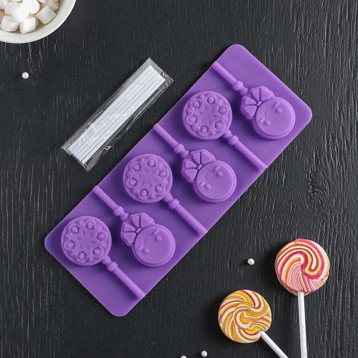 Форма для леденцов Доляна &laquo;Улыбка&raquo;, силикон, 25&times;9,5 см, 5 ячеек, с палочками, цвет МИКС