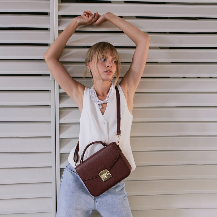 Сумка женская на клапане, TEXTURA, маленький размер, цвет бордовый Сумка женская на клапане, TEXTURA, маленький размер, цвет бордовый