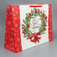 Пакет подарочный новогодний ламинированный &laquo;Новогодний венок&raquo;, XXL 61 х 46 х 20 см, Новый год
