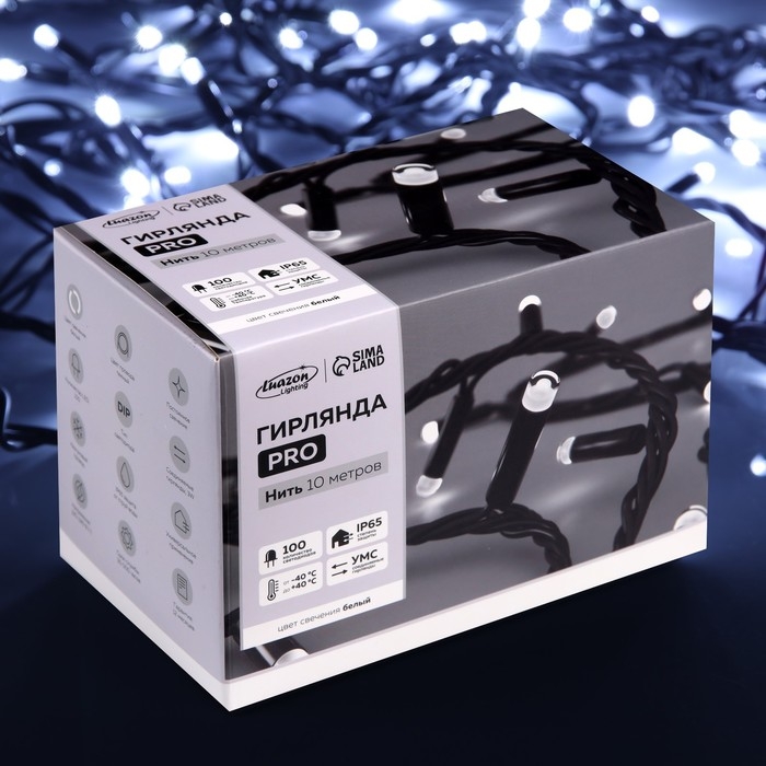 Гирлянда «Нить» 10 м, IP65, УМС, тёмная каучуковая нить, 100 LED, свечение белое, 220 В Гирлянда «Нить» 10 м, IP65, УМС, тёмная каучуковая нить, 100 LED, свечение белое, 220 В