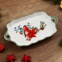 Новый год! Блюдо новогоднее керамическое «Снегирь», 23х13х2.5 см, цвет белый Новый год! Блюдо новогоднее керамическое «Снегирь», 23х13х2.5 см, цвет белый