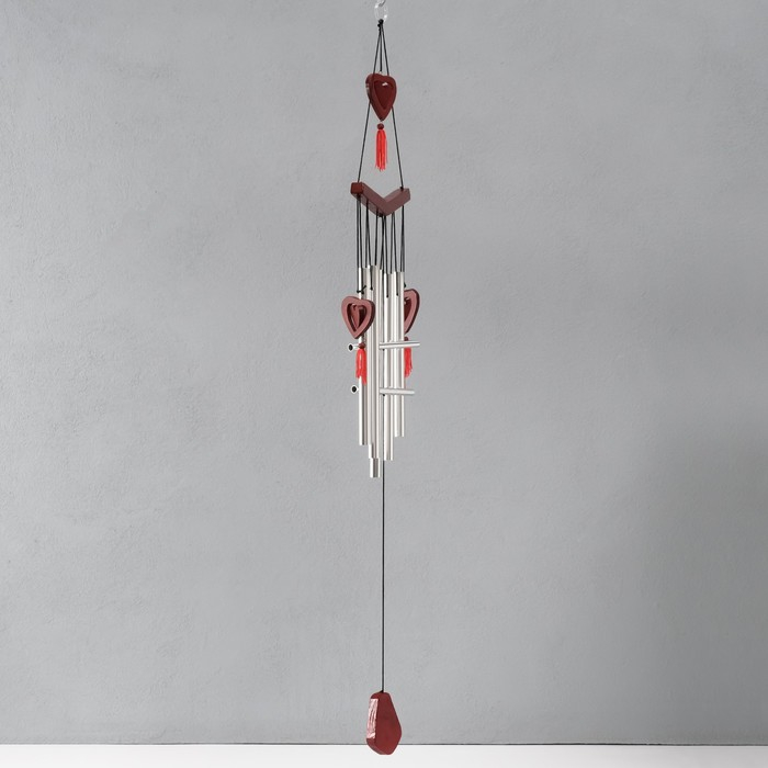 Музыка ветра металл, дерево "Двойное сердце" 7 трубок 72х19 см