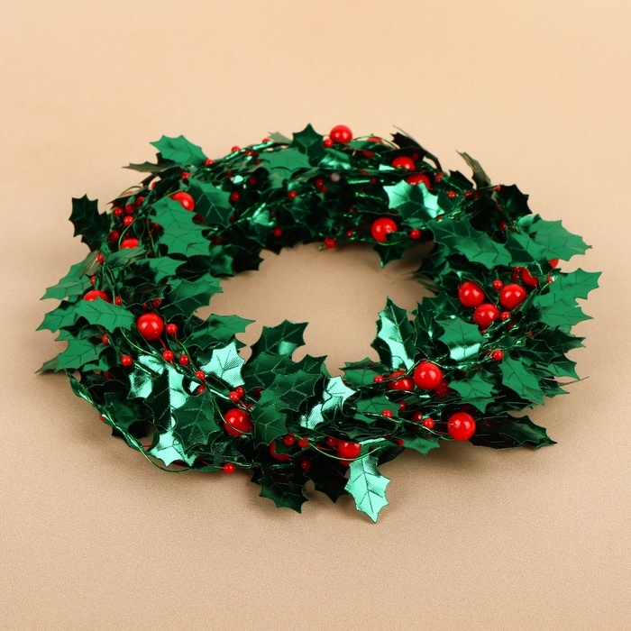 Листья на металлической проволоке, с бусинами, 21 &times; 18 мм, 5 м, цвет зелёный/красный