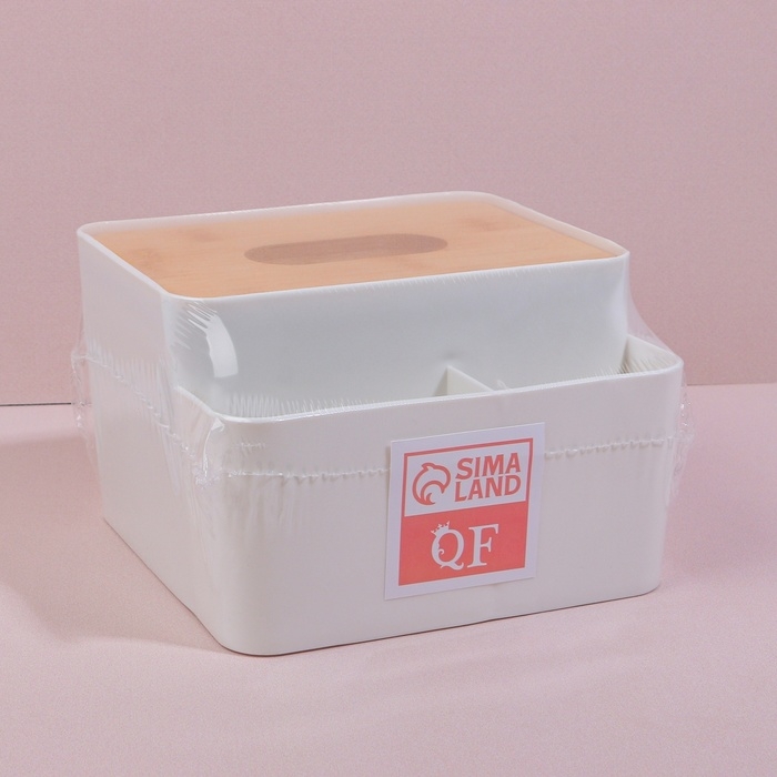 Органайзер для хранения «BAMBOO», с крышкой, 3 секции, 16 × 15 × 10 см, цвет белый/коричневый Органайзер для хранения «BAMBOO», с крышкой, 3 секции, 16 × 15 × 10 см, цвет белый/коричневый