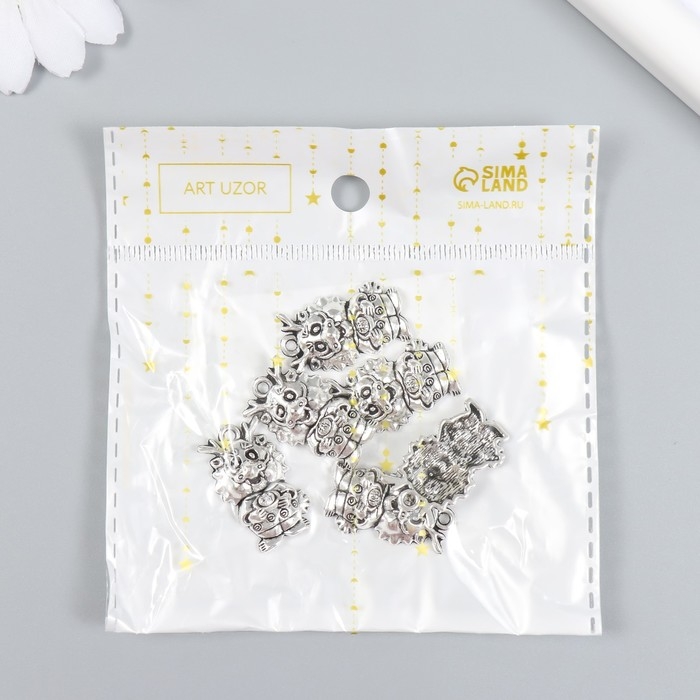 Декор для творчества металл "Дракон" набор 6 шт серебро 1,6х2,7 см