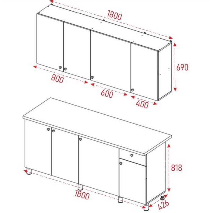 Кухонный гарнитур Поинт 1800, Бетон и золото фасад/Белый корпус Кухонный гарнитур Поинт 1800, Бетон и золото фасад/Белый корпус