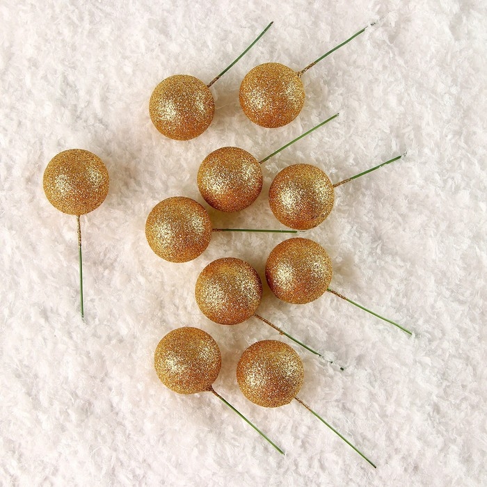Набор топперов на проволоке &laquo;Шар&raquo;, набор 10 шт., размер 1 шт. &mdash; 4 &times; 11 см, цвет золото