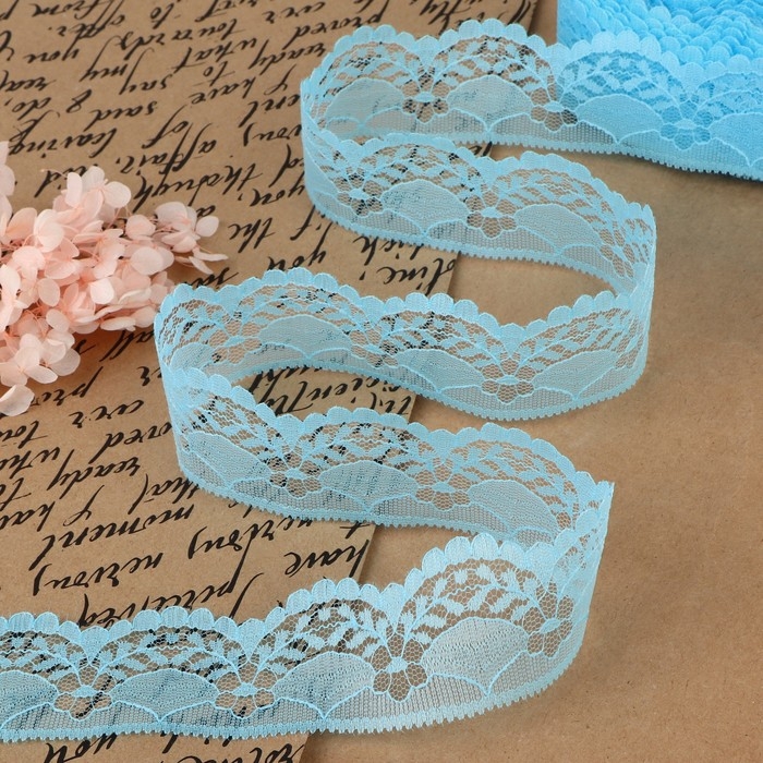 Кружево капроновое, 40 мм &times; 10 &plusmn; 1 м, цвет голубой