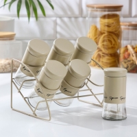 Набор банок стеклянных для сыпучих продуктов &laquo;Стиль&raquo;, 20&times;16&times;17 см, на подставке, 6 шт, цвет МИКС