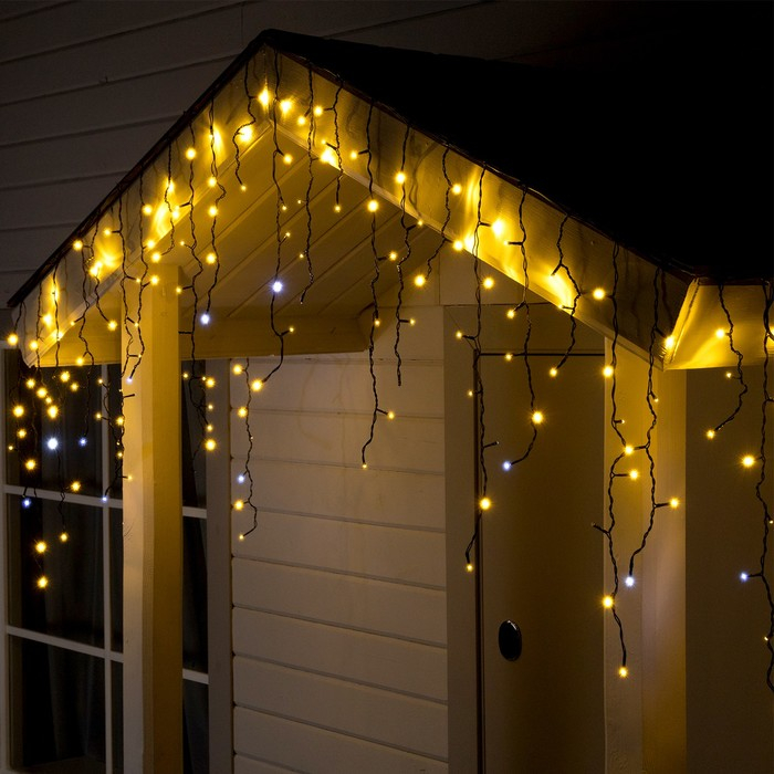 Гирлянда &laquo;Бахрома&raquo; 3 &times; 0.6 м, IP44, УМС, тёмная нить, 160 LED, свечение тёплое белое, мерцание белым, 220 В