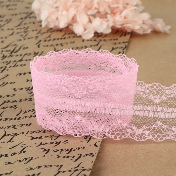 Кружево капроновое, 40 мм &times; 10 &plusmn; 1 м, цвет розовый