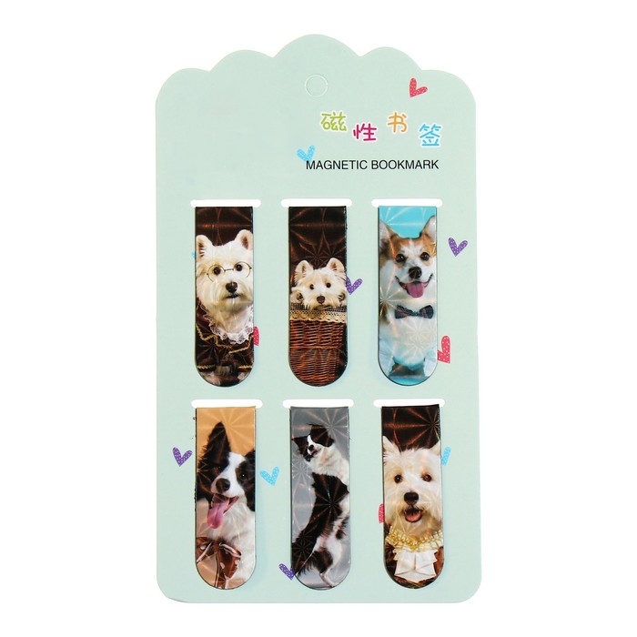 Набор магнитных закладок для книг Calligrata 6 штук, Набор магнитных закладок для книг Calligrata 6 штук, "Собачки", МИКС