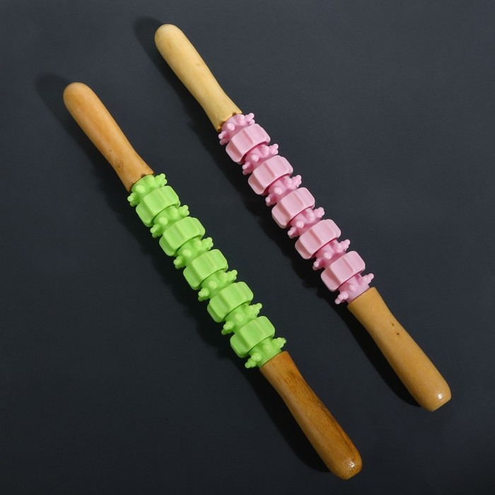 Массажёр «Скалка», универсальный, 37,5 × 4 см, деревянный, 11 колёс, цвет МИКС Массажёр «Скалка», универсальный, 37,5 × 4 см, деревянный, 11 колёс, цвет МИКС