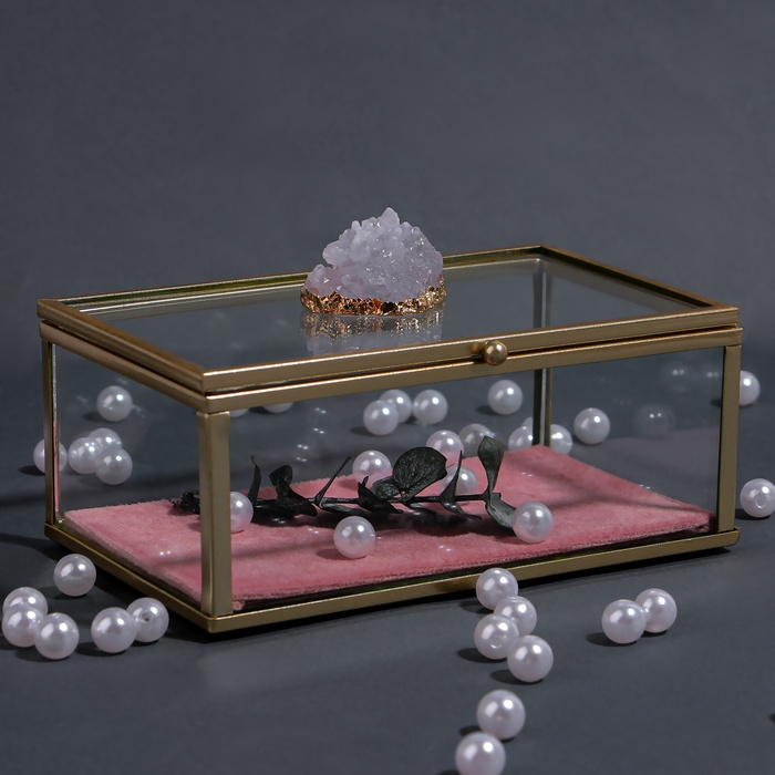 Органайзер для хранения «Кристалл», с крышкой, стеклянный, 1 секция, 14,5 × 9 × 8 см, цвет прозрачный/медный/розовый Органайзер для хранения «Кристалл», с крышкой, стеклянный, 1 секция, 14,5 × 9 × 8 см, цвет прозрачный/медный/розовый