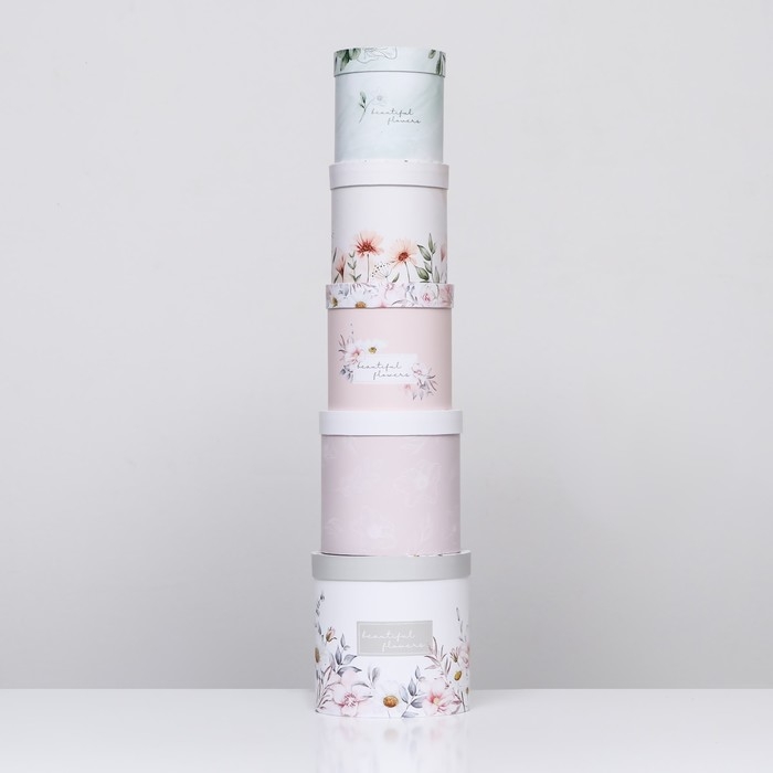 Набор шляпных коробок 5в1 "Цветочный", 20 &times; 20 &times; 20‒14 &times; 14 х 14 см