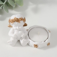 Подсвечник полистоун "Ангелочек с сердцем, в золотом венке" 6х5,3х8 см Подсвечник полистоун "Ангелочек с сердцем, в золотом венке" 6х5,3х8 см