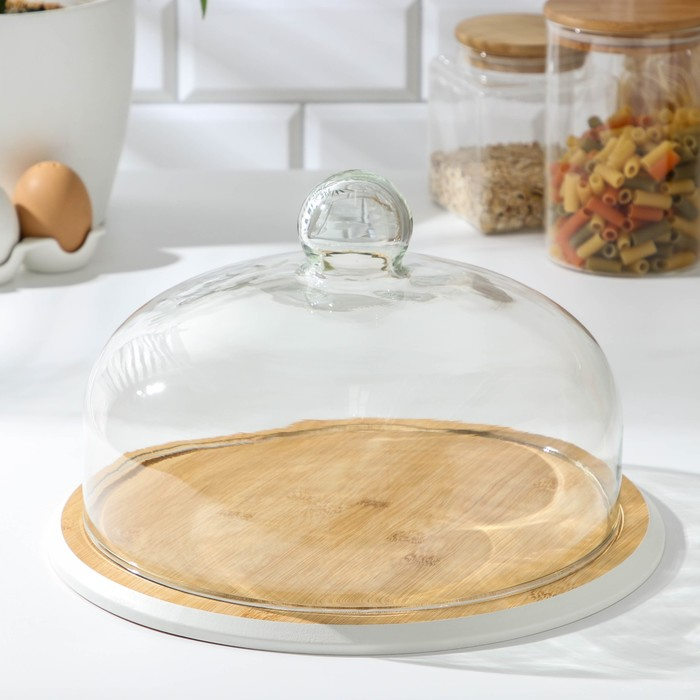 Блюдо для подачи с крышкой Heaven, d=30 см, бамбук, стекло, цвет МИКС Блюдо для подачи с крышкой Heaven, d=30 см, бамбук, стекло, цвет МИКС