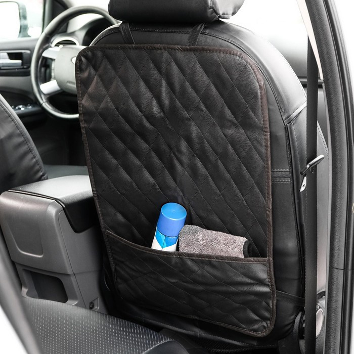 Накидка-незапинайка на спинку сиденья Cartage, экокожа, с карманом, 60 х 40 см, черный Накидка-незапинайка на спинку сиденья Cartage, экокожа, с карманом, 60 х 40 см, черный