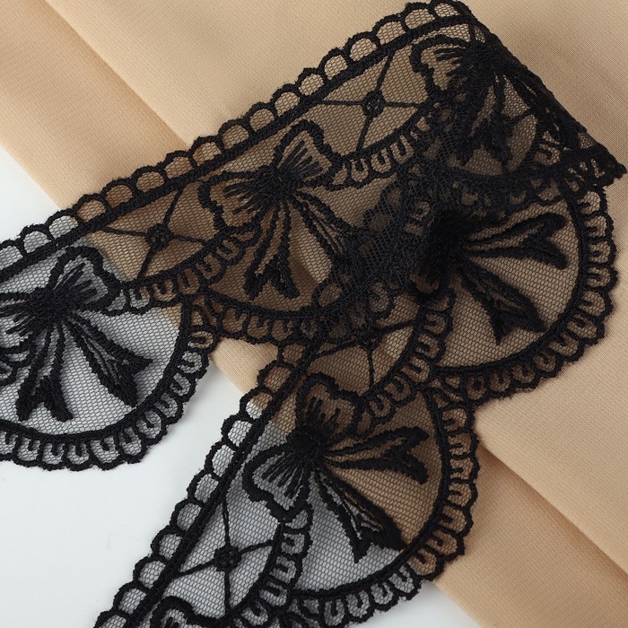 Кружево на сетке, 55 мм &times; 11 &plusmn; 1 м, цвет чёрный