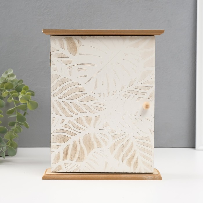 Ключница дерево 6 крючков "Белые пальмовые листья" 25,5х20,5х6,5 см   МИКС