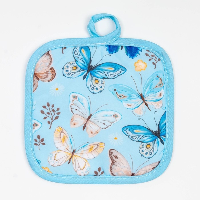 Кухонный набор 2 прихватки Этель &laquo;Бабочки&raquo; , прихватка 17х17 см, варежка 24х16 см, 100% п/э