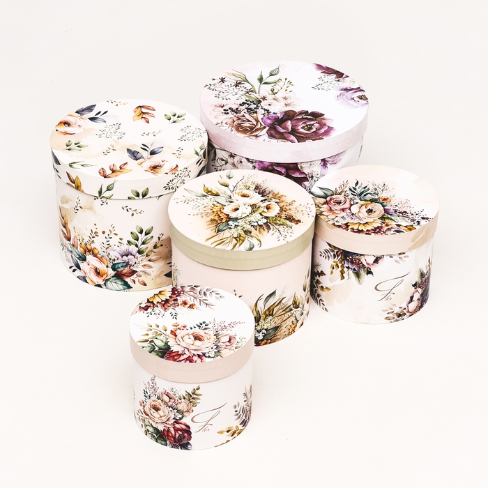 Набор шляпных коробок 5 в 1 Набор шляпных коробок 5 в 1 "Пёстрые цветы" , 22 х 19,5 , 14 х 13 см